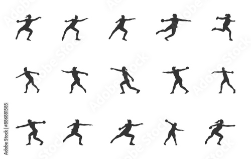 Women discus thrower silhouette, Discus silhouettes, Female discus silhouette, Discus thrower svg, Discus svg, Female thrower svg, Female player vector set. 
