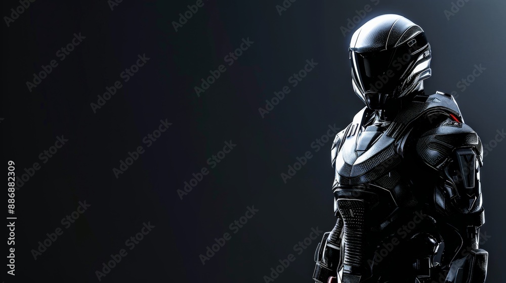 A lone figure in black armor stands ready A lone figure in black armor stands ready