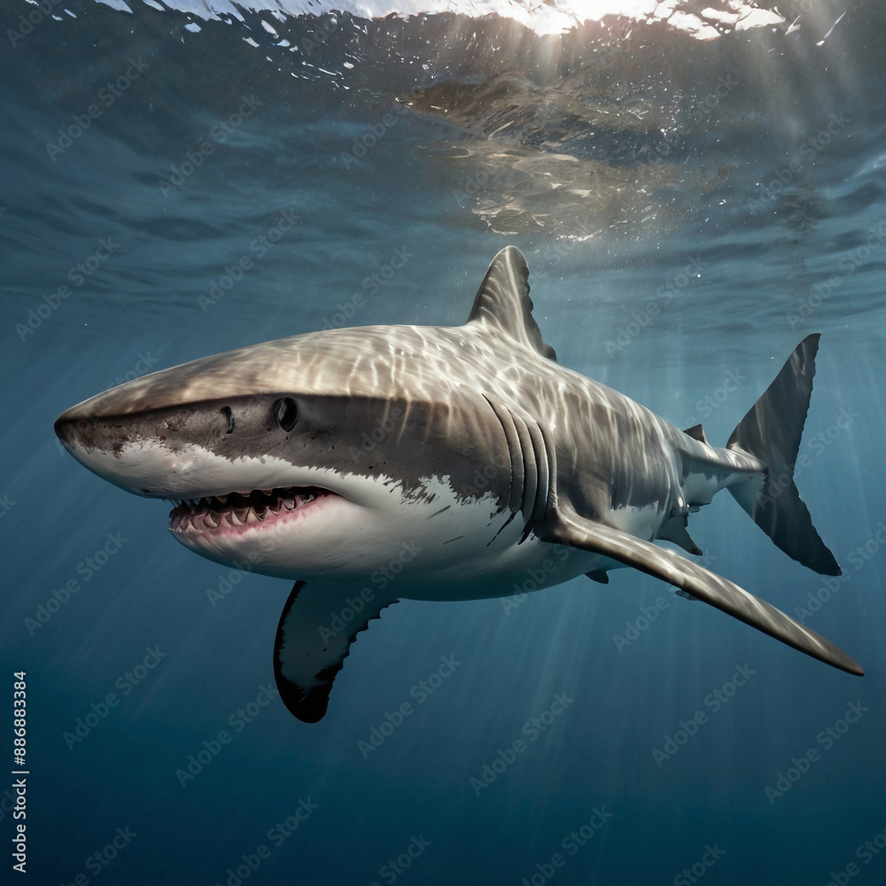 Fototapeta premium great white shark isolated, Great White Shark Attack.