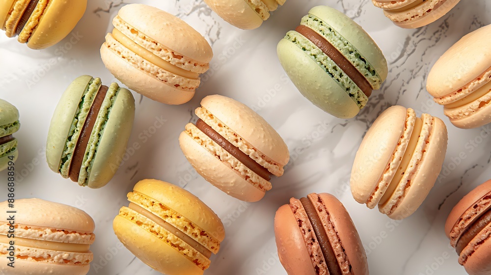 A top-down view of earthy elegance macarons arranged in a spiral pattern, featuring terracotta, sage green, and mustard yellow hues. A top-down view of earthy elegance macarons arranged in a spiral pattern, featuring terracotta, sage green, and mustard yellow hues.