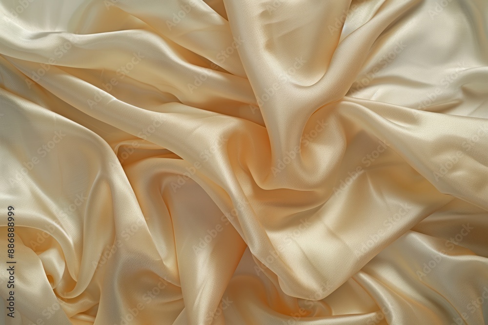 Obraz premium Silk fabric texture close-up. Folded taffeta cloth reveals intricate pattern. Smooth surface with subtle sheen adds depth and texture. Intimate atmosphere created by blurred background.