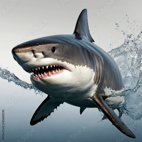 great white shark isolated, Great White Shark Attack.