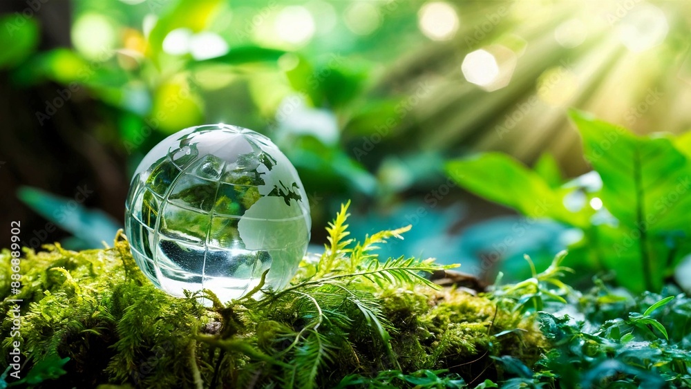 Crystal Globe in Lush Green Environment Crystal Globe in Lush Green Environment