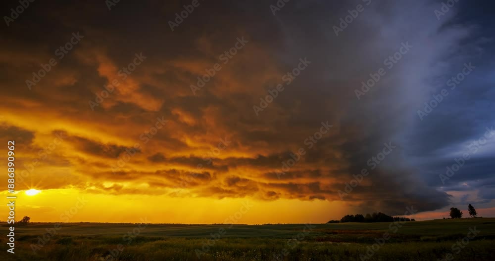 Shelf cloud from a supercell illuminated by golden light of sunset Shelf cloud from a supercell illuminated by golden light of sunset