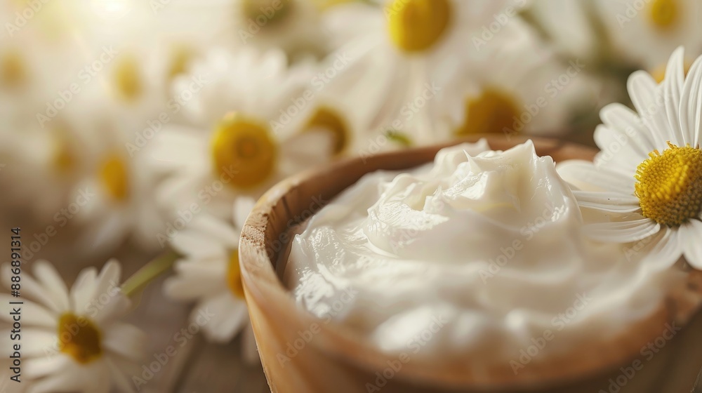 Selective focus on chamomile extract in spa cream Selective focus on chamomile extract in spa cream