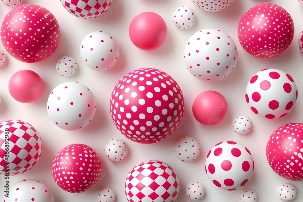 Vibrant Pink and White Polka Dot and Checkered Spheres Pattern Vibrant Pink and White Polka Dot and Checkered Spheres Pattern