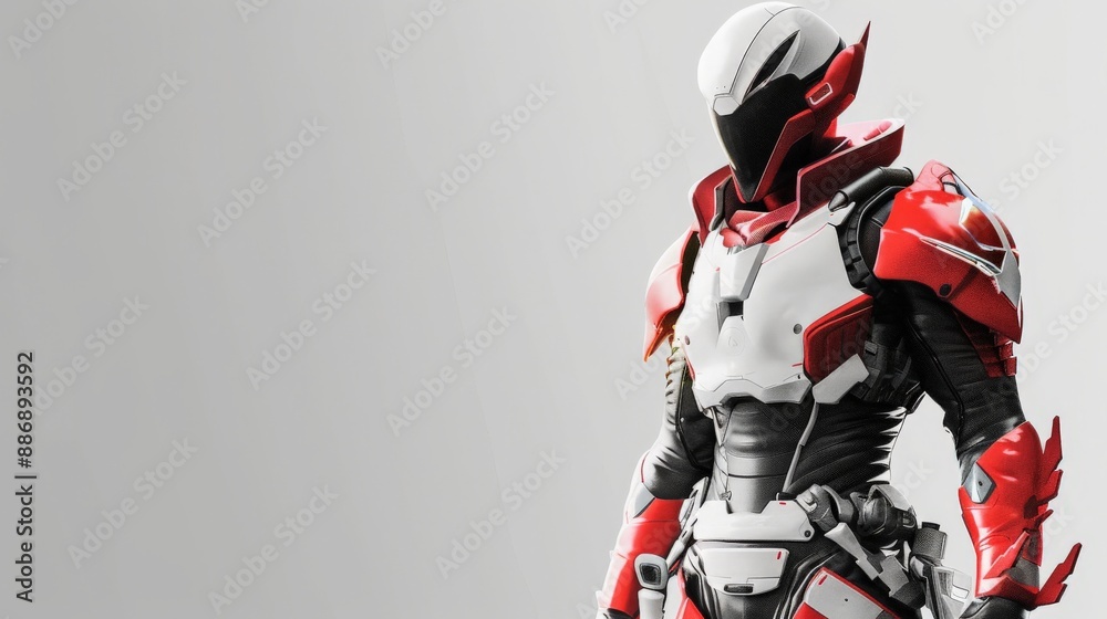A red and white armored hero stands ready A red and white armored hero stands ready