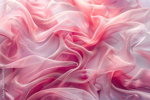 Delicate Pink and White Sheer Fabric with Flowing Waves