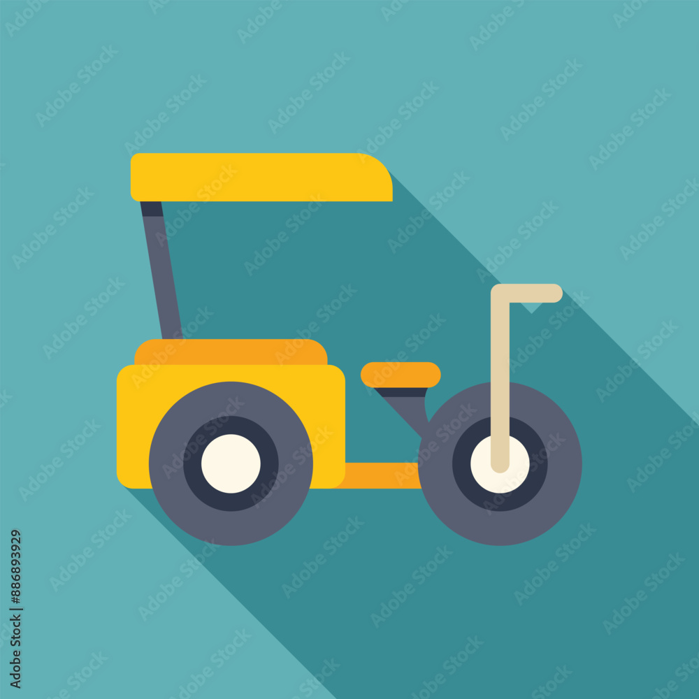 Yellow tuk tuk taxi cab service transportation icon in flat style with long shadow on a turquoise background Yellow tuk tuk taxi cab service transportation icon in flat style with long shadow on a turquoise background
