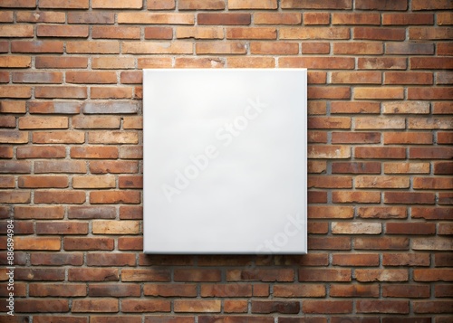 A plain white canvas mounted on a rustic brick wall, ideal for art displays, creativity, and home decor inspiration. 