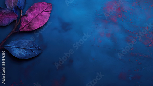 blue background with leaves 
