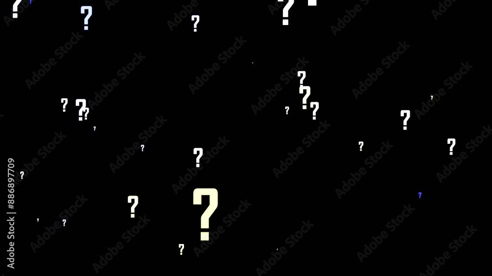 6 seconds of white question marks flying out of black background HD video animation motion graphics 