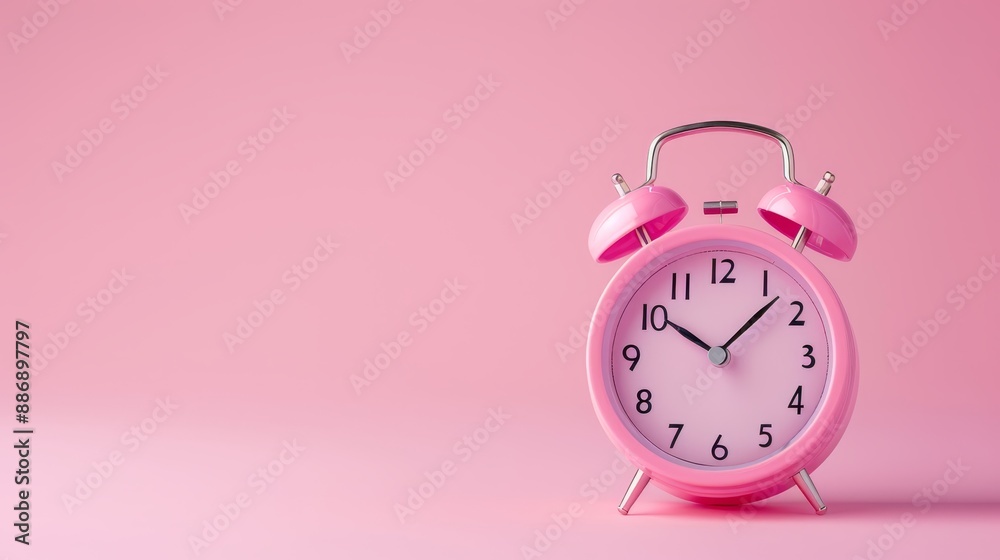 A pink alarm clock atop a pink table, flanked by a pink wall and another behind A pink alarm clock atop a pink table, flanked by a pink wall and another behind