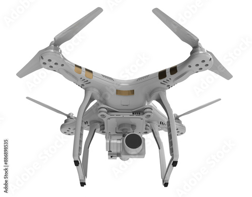 Realistic 3D render illustration of professional remote controlled wireless RC quadcopter drone with 4K video and photo camera for aerial photography isolated on white background photo