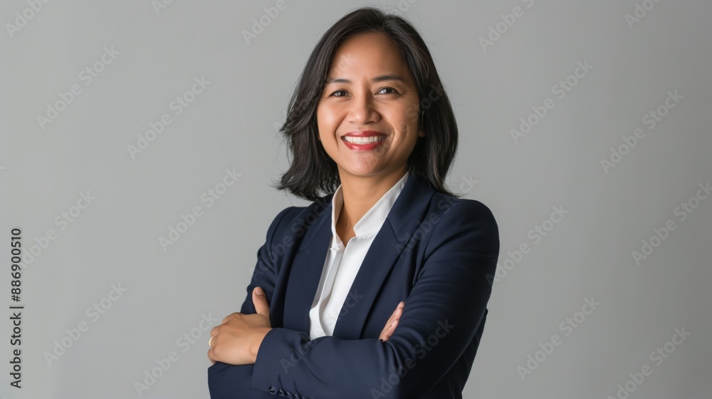 Confident MiddleAged Filipino Businesswoman Standing with Arms Crossed, Professional Portrait for Business and Career Use