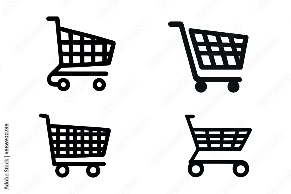 Shopping cart vector icons set, flat design. Isolated on white background. Shopping cart vector icons set, flat design. Isolated on white background.