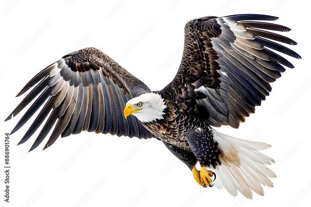 Obraz premium Majestic Bald Eagle in Flight with Outstretched Wings