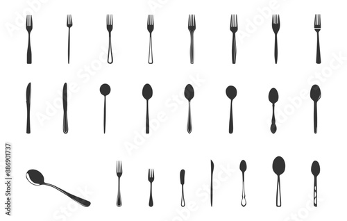 Teaspoon silhouette, Spoon silhouette, Spoon and forks silhouette, Teaspoon svg, Spoon svg, Forks svg, Teaspoon vector, Forks silhouette, Spoons vector set. 