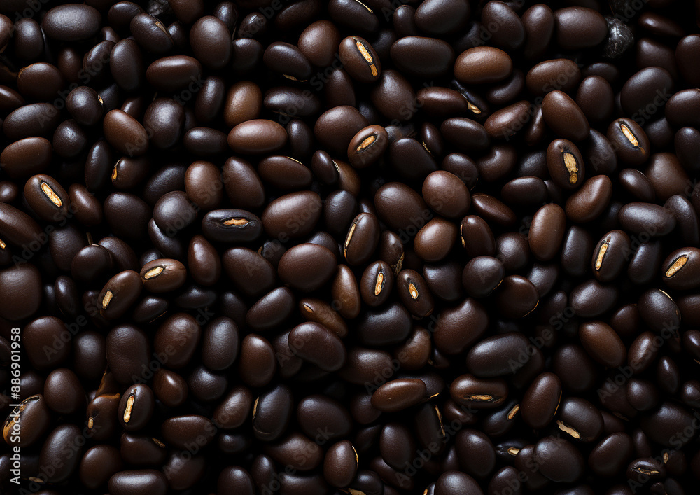 Dark, oily black beans create rich, textured backdrop Dark, oily black beans create rich, textured backdrop