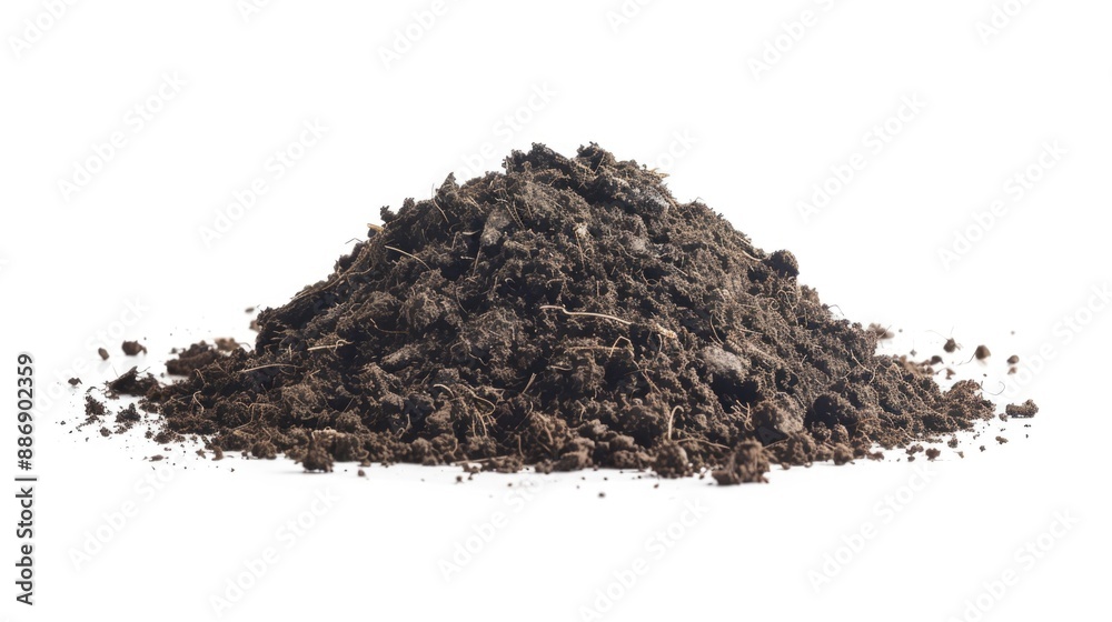 A photo of a pile of dirt on a white surface, perfect for use in illustrations or designs where a natural element is needed A photo of a pile of dirt on a white surface, perfect for use in illustrations or designs where a natural element is needed
