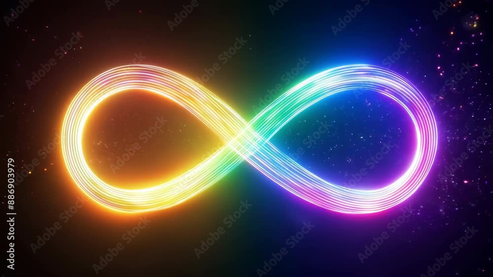 The rainbow symbol of infinity. The infinity symbol shimmers with all the colors of the rainbow