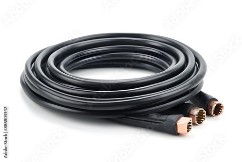 Coiled Black Electrical Cable with Copper Connectors