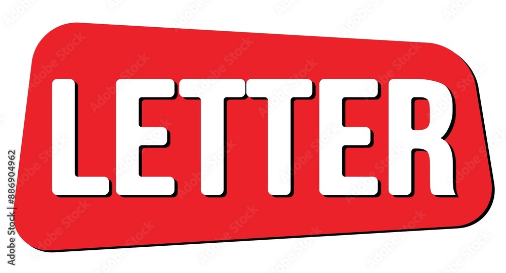 LETTER text on red trapeze stamp sign. LETTER text on red trapeze stamp sign.