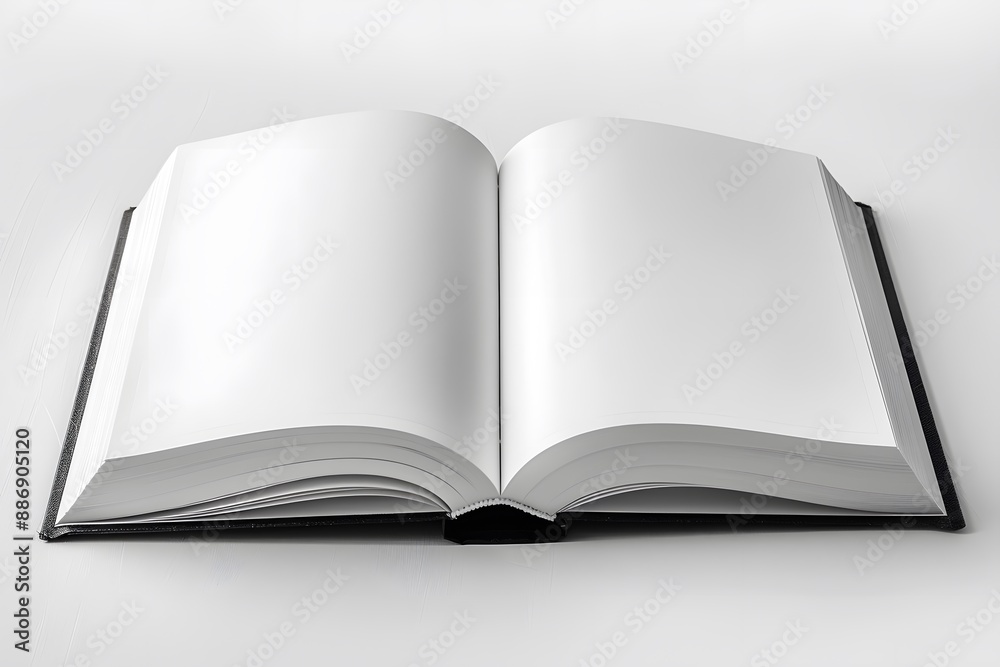 Open Blank Book with White Pages and Black Cover Open Blank Book with White Pages and Black Cover