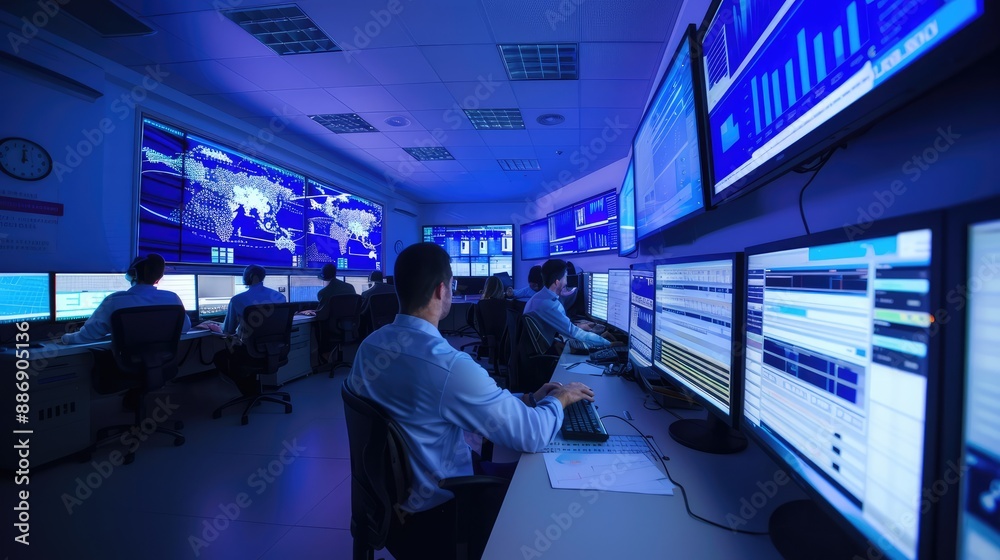custom made wallpaper toronto digitalhigh-tech and dynamic image of a network operations center (NOC) with technicians monitoring network traffic, troubleshooting issues, and ensuring network performance
