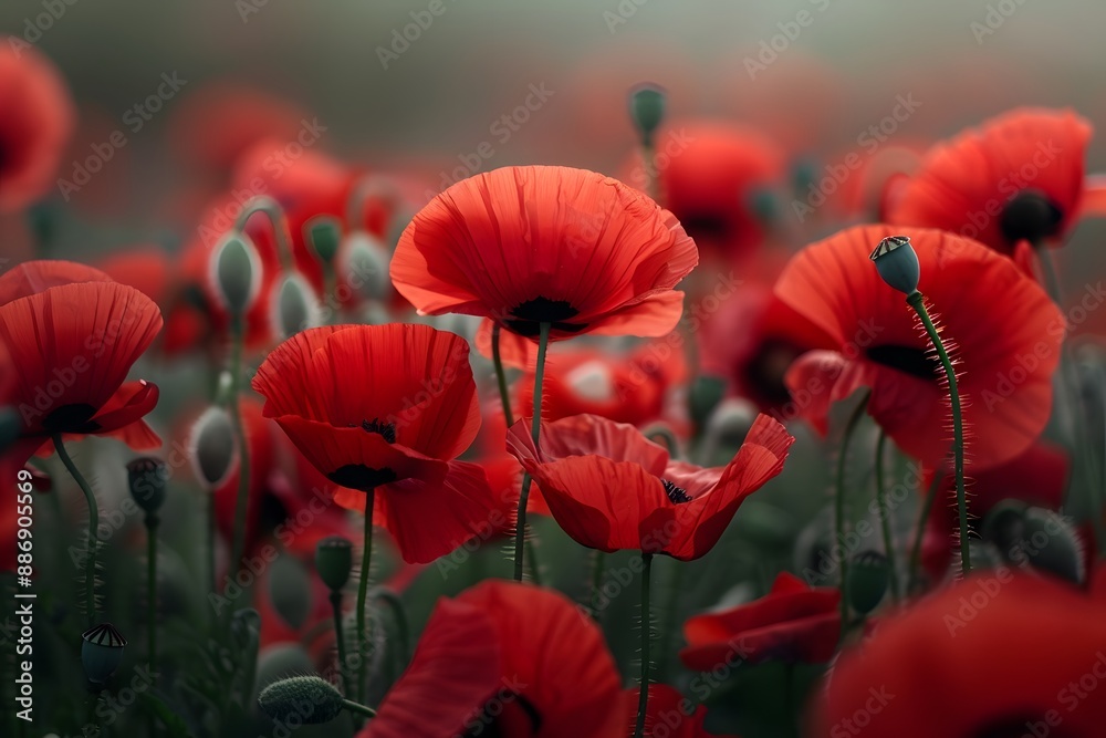 Fototapeta premium Vibrant Red Poppies in Full Bloom