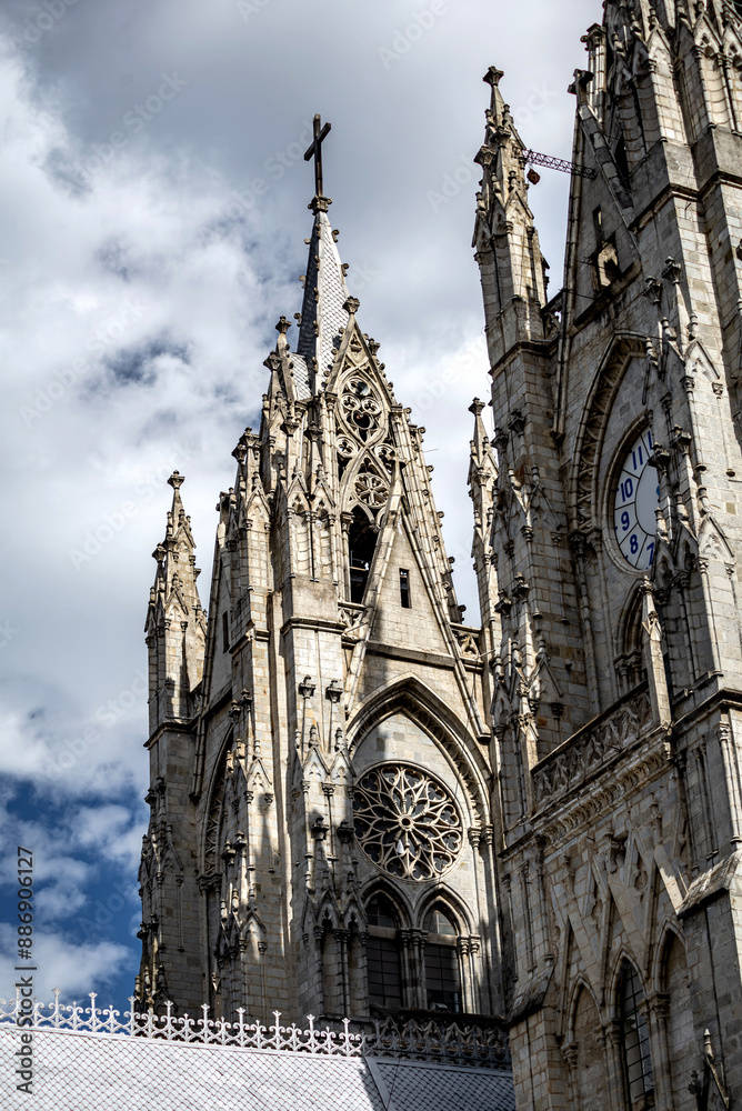 Fototapeta premium america, arch, architecture, basilica, building, catholic, catholicism, church, city, cross, destination, ecuador, ecuadorian, faith, famous, gothic, historic, historical, history, national, neo-gothi