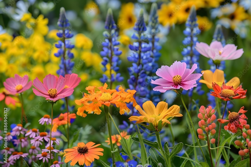 Fototapeta premium Vibrant Wildflower Garden in Full Bloom