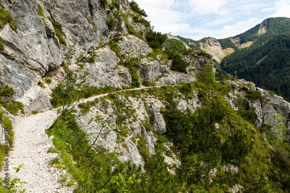 Begunjščica panorama of mountain trekking to the highest peak. View of the Alps, climbing with via ferrata. Distant view of Lake Bled from above. Sports holidays, life of adventure in the countryside. Begunjščica panorama of mountain trekking to the highest peak. View of the Alps, climbing with via ferrata. Distant view of Lake Bled from above. Sports holidays, life of adventure in the countryside.