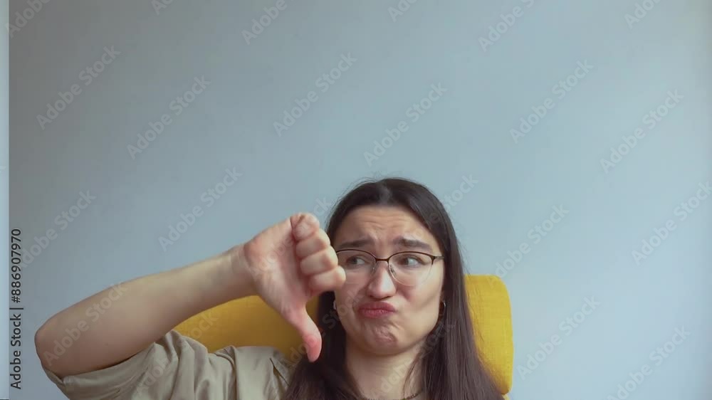 Young attractive girl shows thumbs down in disappointment Young attractive girl shows thumbs down in disappointment