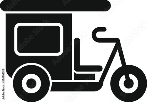 Simple icon representing an asian motor tricycle, a traditional way of public transportation