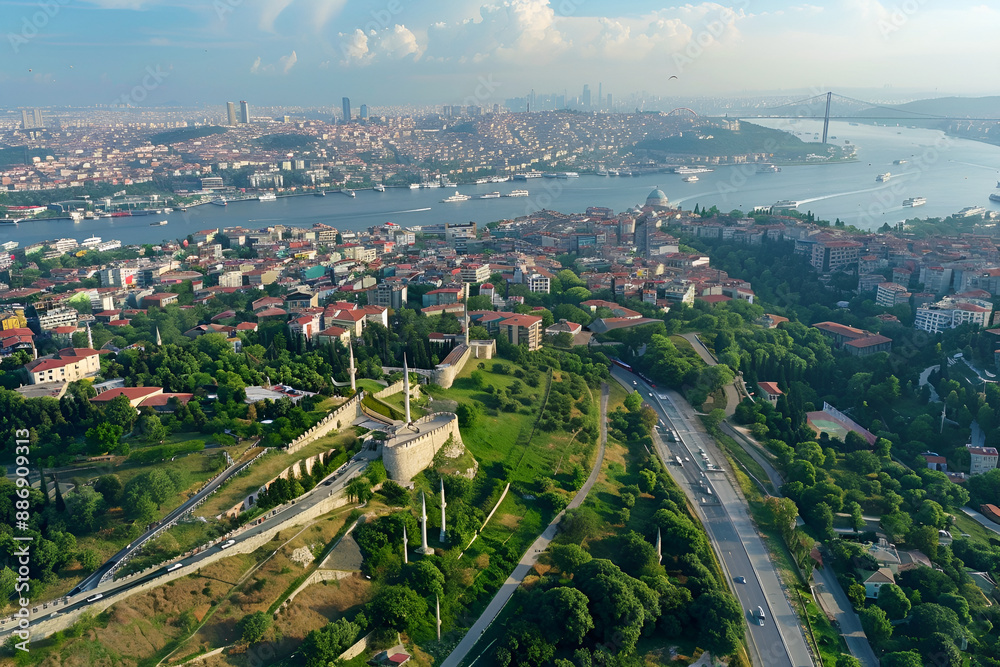 Fototapeta premium A bird's-eye view of the Hagia Sophia Cathedral. Istanbul, Turkey