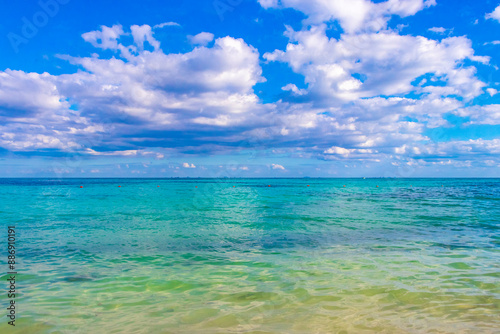 Tropical Caribbean beach sea clear water Playa del Carmen Mexico.