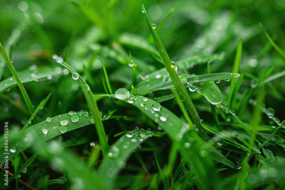 Close-Up of Dew Drops on Fresh Green Grass Close-Up of Dew Drops on Fresh Green Grass