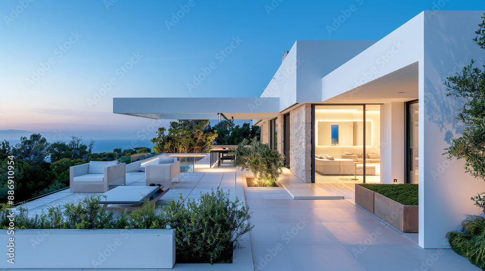 Luxury villa with a rooftop terrace and minimalist design. Luxury villa with a rooftop terrace and minimalist design.