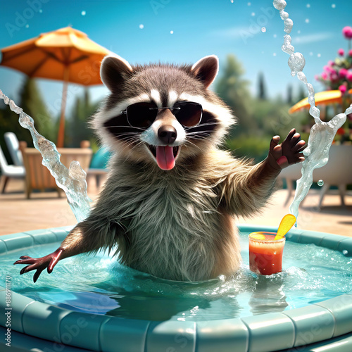 Sunny days and sweet cocktails: raccoon by the pool