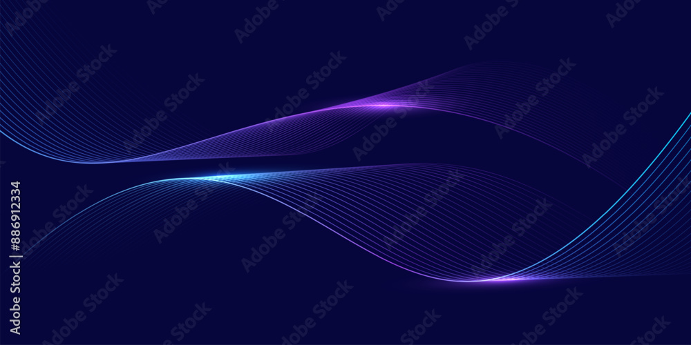 Naklejka premium Modern abstract glowing wave lines on dark background. Dynamic flowing wave lines design element. Futuristic technology and sound wave pattern. Vector EPS10.
