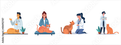 Veterinarian and cat