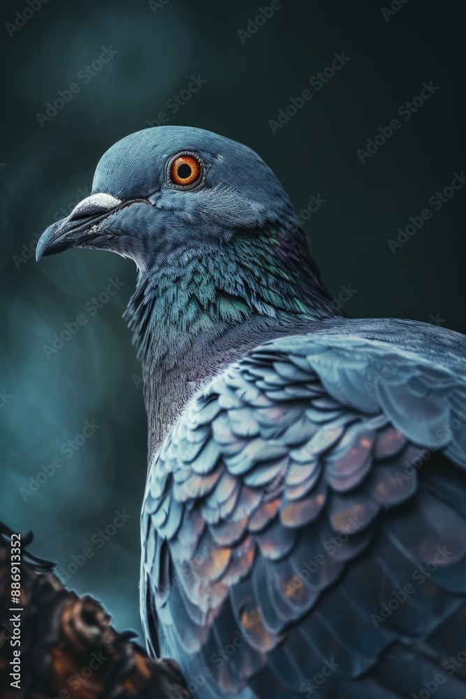 A close-up view of a pigeon perched on a branch, with natural surroundings A close-up view of a pigeon perched on a branch, with natural surroundings