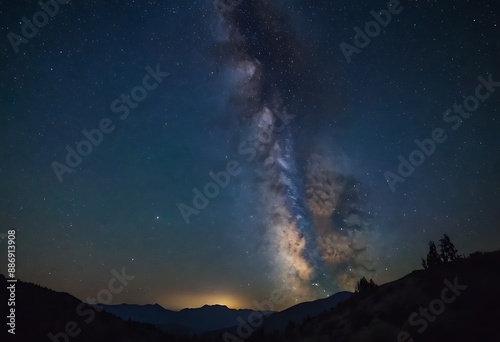 A clear night sky filled with stars, with the Milky Way visible, above a silhouette of mountains or trees.