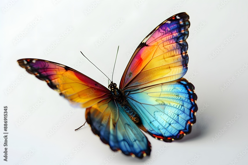 Vibrant Multicolored Butterfly on White Background Vibrant Multicolored Butterfly on White Background