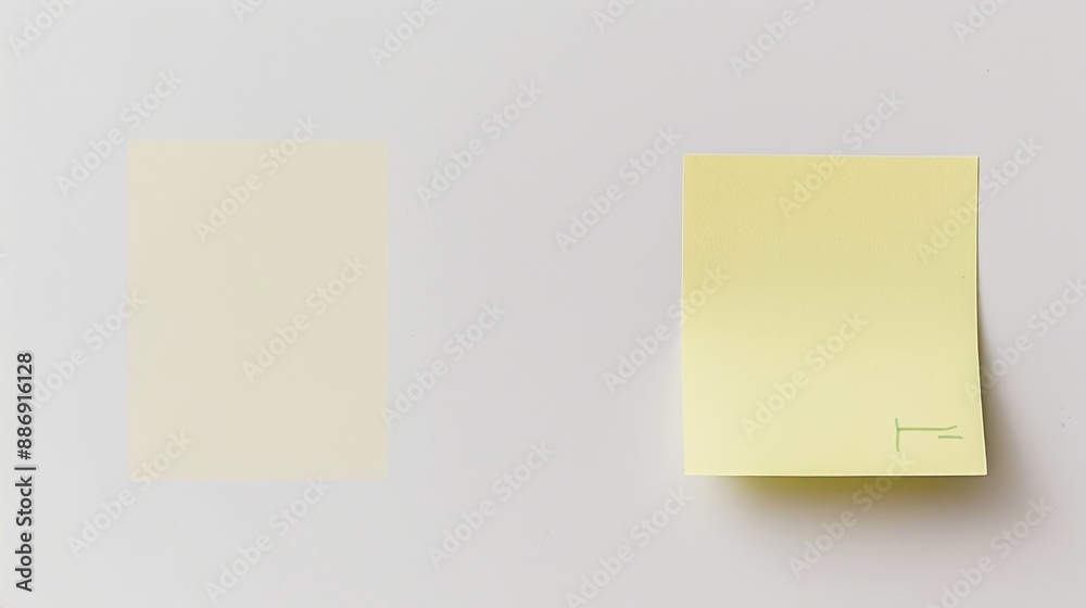 Sticky note with green mark on white background alone