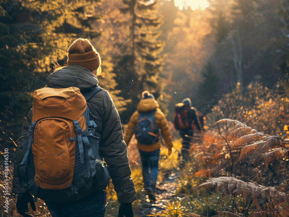 Hikers On A Sunny Autumn Trail Hikers On A Sunny Autumn Trail