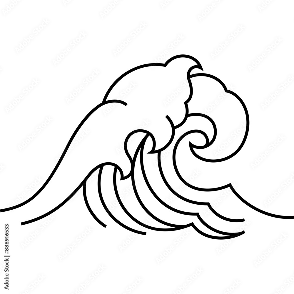 Naklejka premium ocean sea wave single line graphic for decoration, website, web, mobile app, printing, banner, logo, poster design, etc.