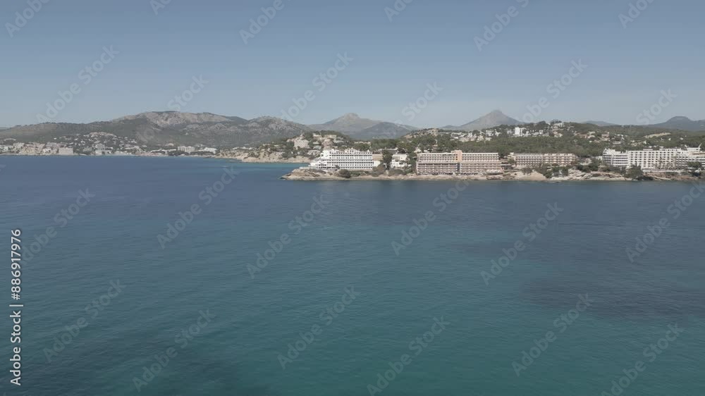 Aerial view of shoreline, turquoise sea and Santa Ponsa, Majorca, Balearic Islands, Spain, Mediterranean, Europe Aerial view of shoreline, turquoise sea and Santa Ponsa, Majorca, Balearic Islands, Spain, Mediterranean, Europe