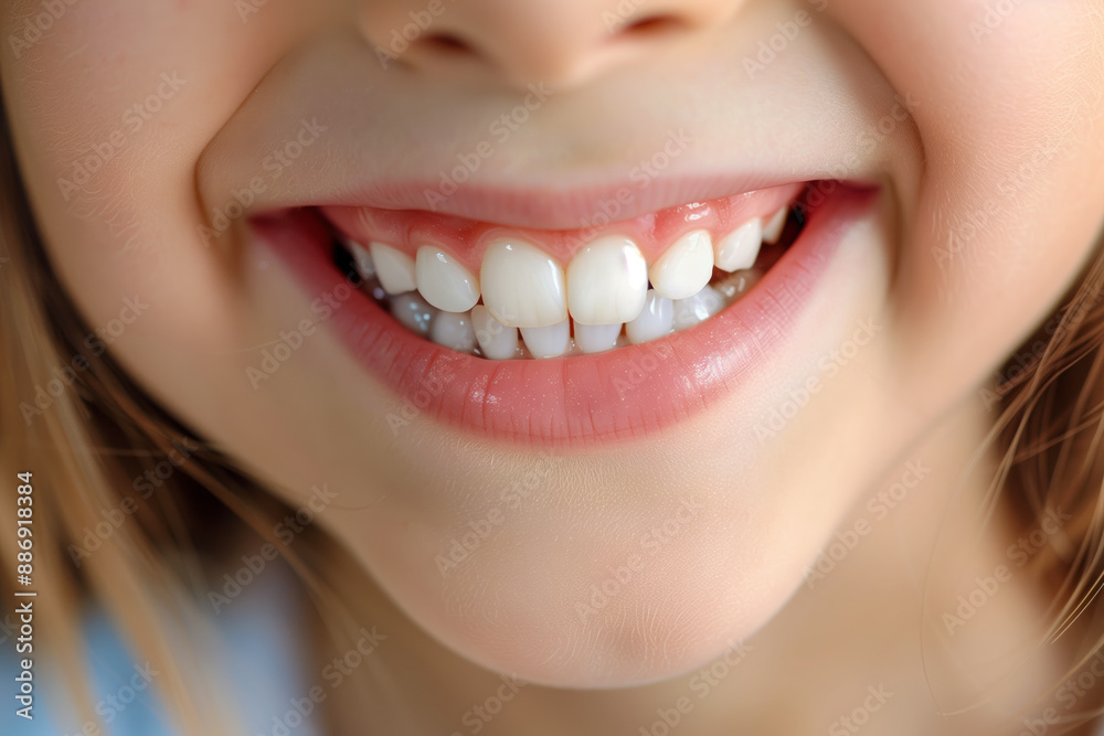 Perfect white kids teeth close up